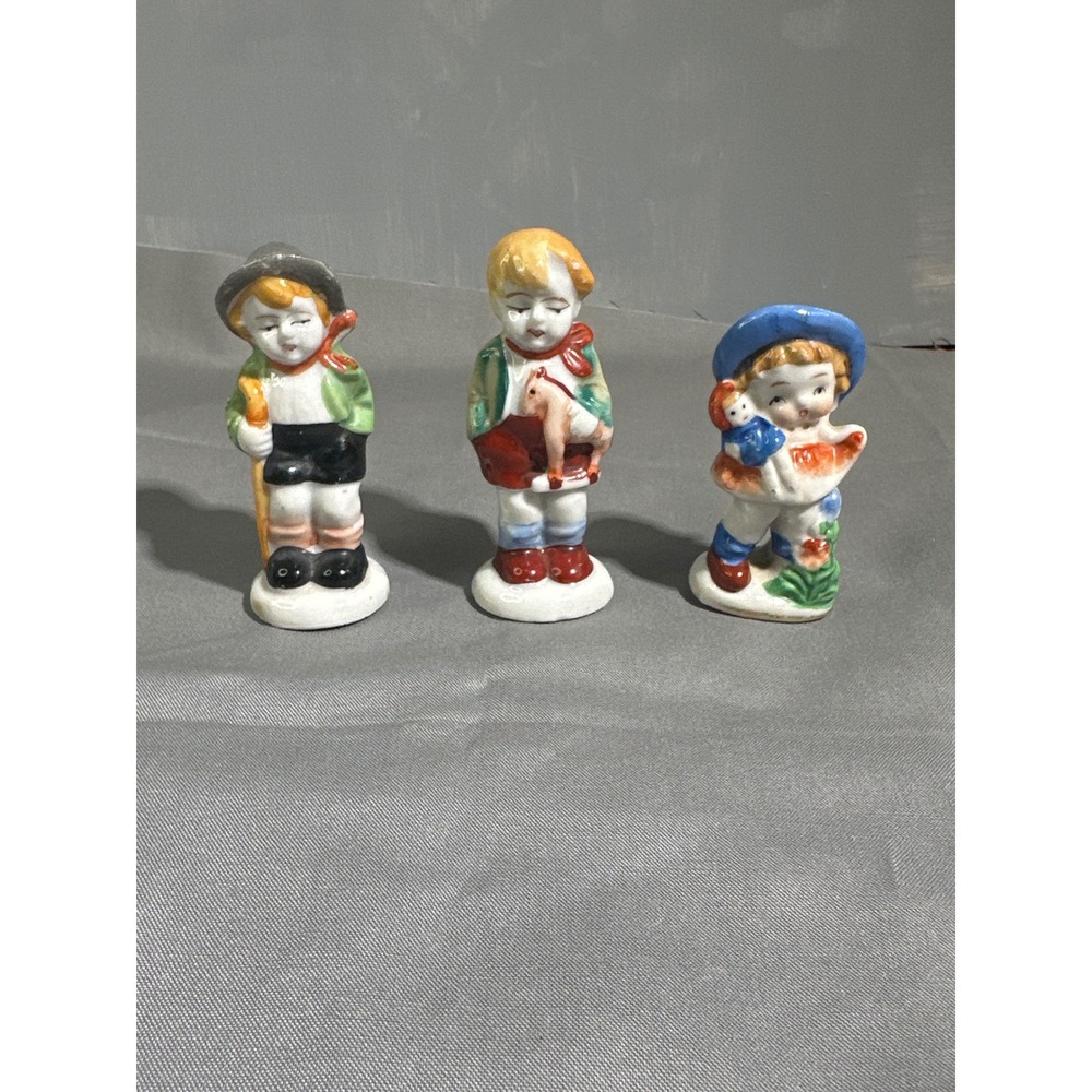 Vintage Occupied Japan Porcelain Figurine Set, Boy with Toys, Collectible